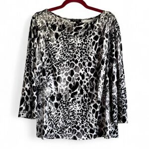 St. John Black and White Animal Print Knit Shirt Size L